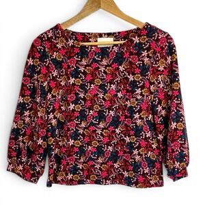 Maeve Anthropologie Floral Puff Sleeve Textured Blouse XS